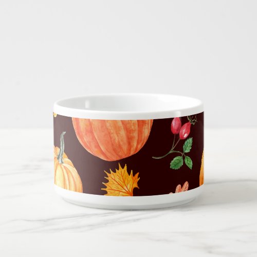 Watercolor Autumn Pumpkin Floral Pattern Bowl