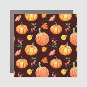 Watercolor Autumn Pumpkin Floral Pattern Car Magnet
