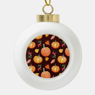 Watercolor Autumn Pumpkin Floral Pattern Ceramic Ball Christmas Ornament