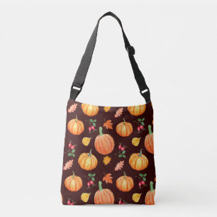 Watercolor Autumn Pumpkin Floral Pattern Crossbody Bag