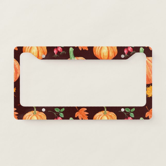 Watercolor Autumn Pumpkin Floral Pattern License Plate Frame (Front)