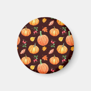 Watercolor Autumn Pumpkin Floral Pattern Magnet