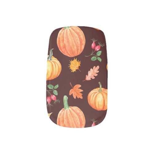 Watercolor Autumn Pumpkin Floral Pattern Minx Nail Art