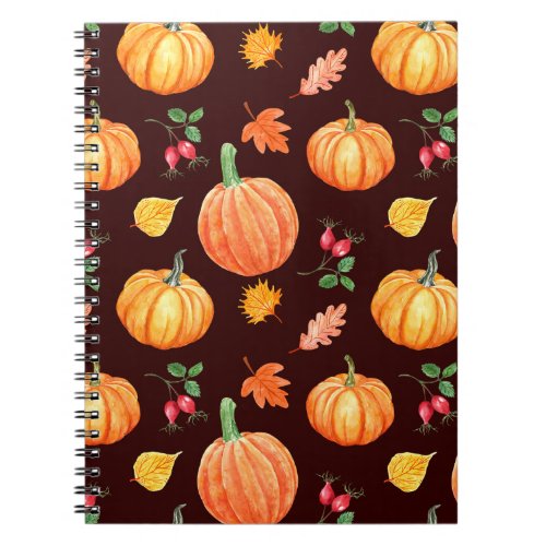 Watercolor Autumn Pumpkin Floral Pattern Notebook