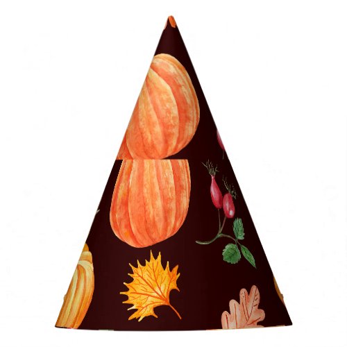 Watercolor Autumn Pumpkin Floral Pattern Party Hat