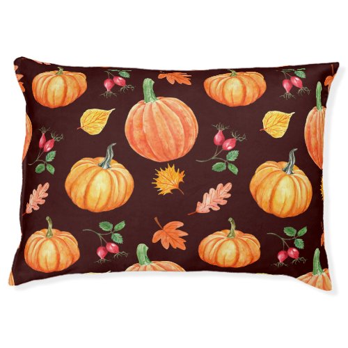 Watercolor Autumn Pumpkin Floral Pattern Pet Bed