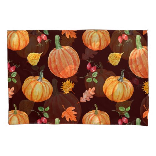 Watercolor Autumn Pumpkin Floral Pattern Pillow Case