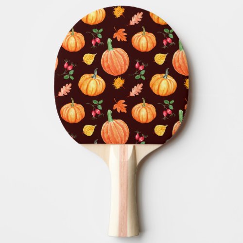 Watercolor Autumn Pumpkin Floral Pattern Ping Pong Paddle