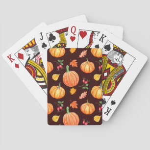 Watercolor Autumn Pumpkin Floral Pattern Poker Cards