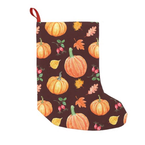 Watercolor Autumn Pumpkin Floral Pattern Small Christmas Stocking