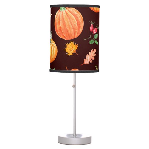 Watercolor Autumn Pumpkin Floral Pattern Table Lamp