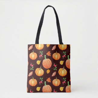 Watercolor Autumn Pumpkin Floral Pattern Tote Bag