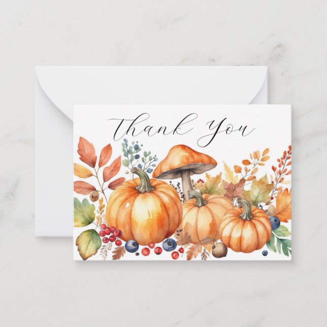 Watercolor Autumn Pumpkin Note Card (Front)
