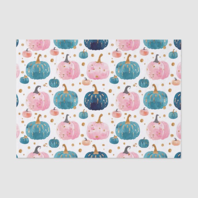 Watercolor Autumn Pumpkin Pattern Fall Decoupage Tissue Paper (Front)