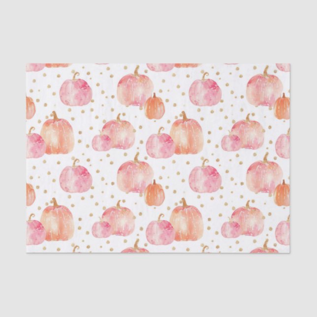 Watercolor Autumn Pumpkin Pattern Fall Decoupage Tissue Paper (Front)