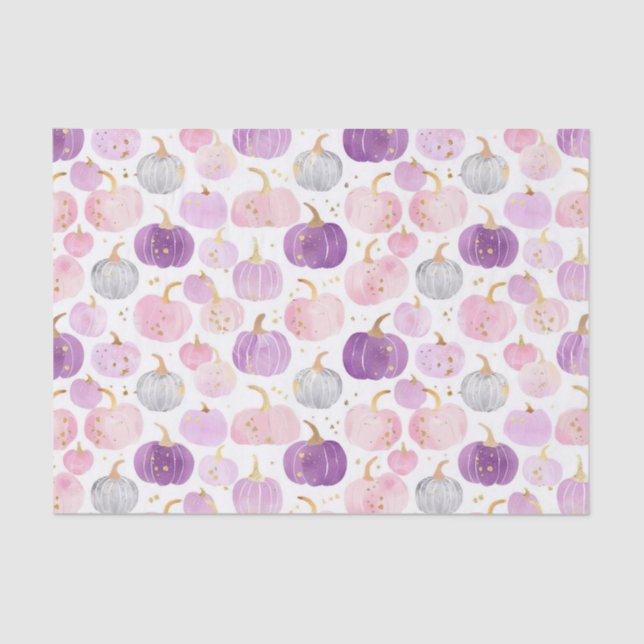 Watercolor Autumn Pumpkin Pattern Fall Decoupage Tissue Paper (Front)