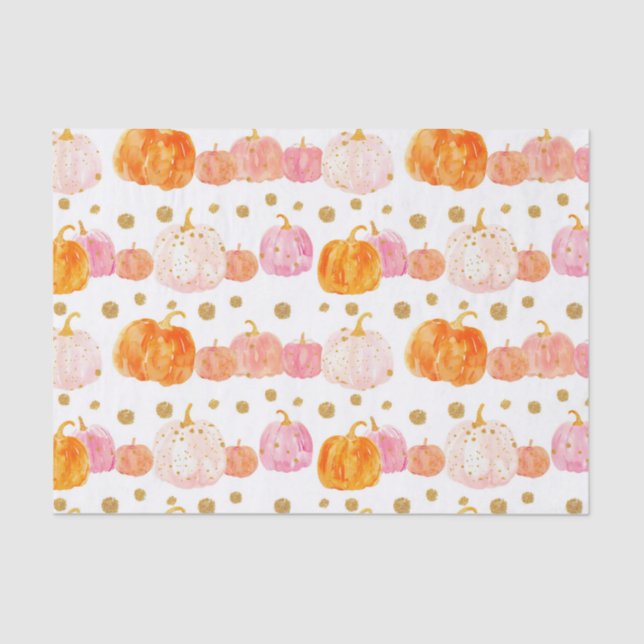 Watercolor Autumn Pumpkin Pattern Fall Decoupage Tissue Paper (Front)