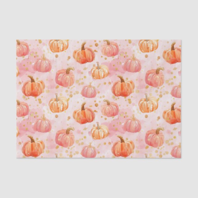 Watercolor Autumn Pumpkin Pattern Fall Decoupage Tissue Paper (Front)