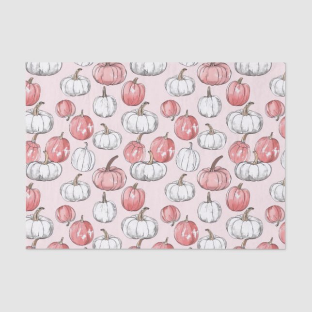 Watercolor Autumn Pumpkin Pattern Fall Decoupage Tissue Paper (Front)