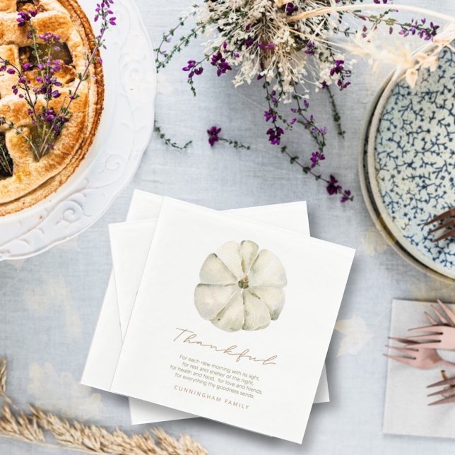 Watercolor Autumn Pumpkin Thankful Thanksgiving Napkins (Creator Uploaded)