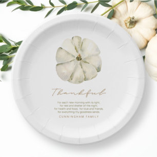 Watercolor Autumn Pumpkin Thankful Thanksgiving Paper Plates