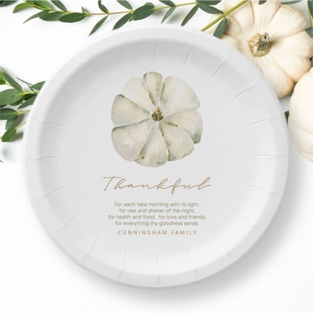 Watercolor Autumn Pumpkin Thankful Thanksgiving Paper Plates (Creator Uploaded)