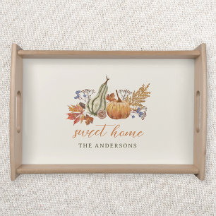 Watercolor Autumn Pumpkins Custom Family Name Serving Tray