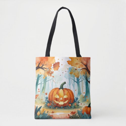 Watercolor Autumn Pumpkins Fall Leaves Forest  Tote Bag