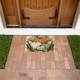 Watercolor Autumn Pumpkins Rustic Farmhouse Doormat