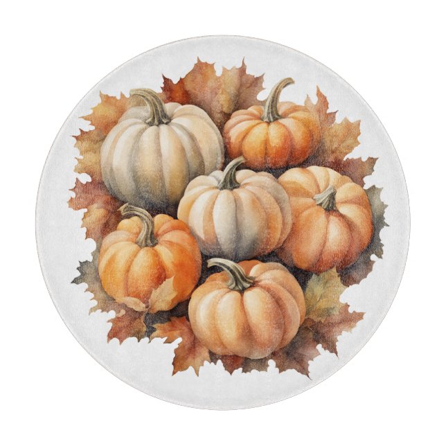 Watercolor Autumn Pumpkins with Leaves Cutting Board (Front)
