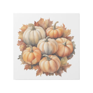 Watercolor Autumn Pumpkins with Leaves Gallery Wrap
