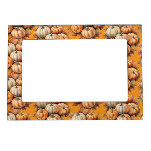 Watercolor Autumn Pumpkins with Leaves Magnetic Frame
