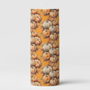 Watercolor Autumn Pumpkins with Leaves Pillar Candle