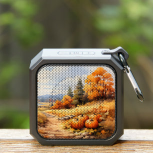 Watercolor Autumn Road Pumpkin Falling Leaves Bluetooth Speaker
