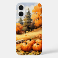 Watercolor Autumn Road Pumpkin Falling Leaves