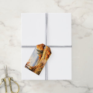 Watercolor Autumn Road Pumpkin Falling Leaves Gift Tags