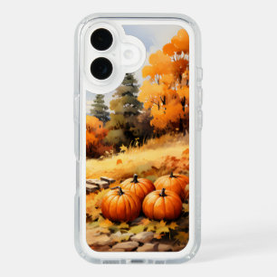 Watercolor Autumn Road Pumpkin Falling Leaves iPhone 16 Case