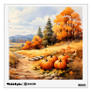 Watercolor Autumn Road Pumpkin Falling Leaves Wall Decal
