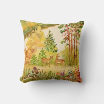 Watercolor Autumn Scene Throw Pillow by FantasyPillows at Zazzle