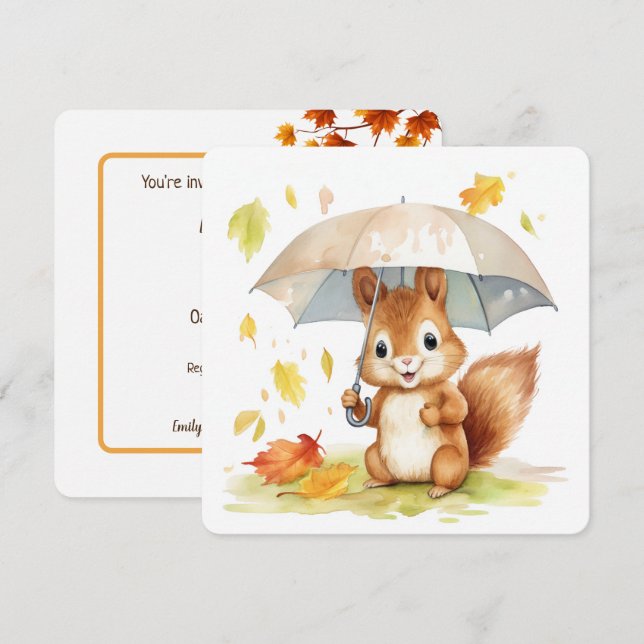 Watercolor Autumn Squirrel Baby Shower Invitation (Front/Back)