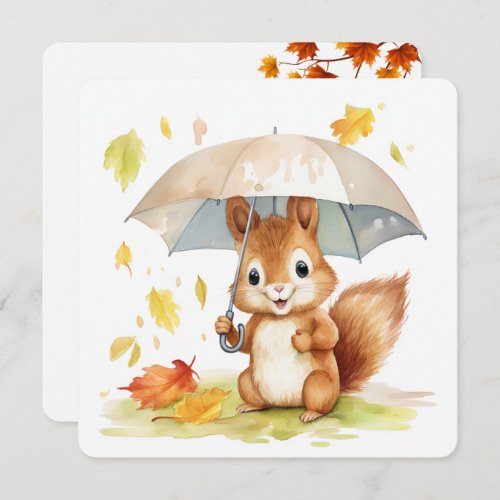 Watercolor Autumn Squirrel Baby Shower Invitation