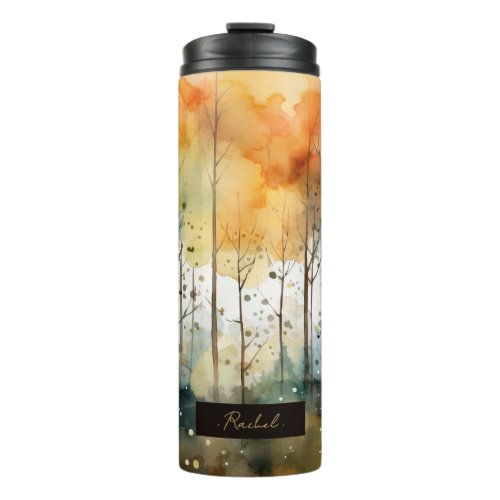 Watercolor Autumn Tree Abstract Art Monogram  Thermal Tumbler