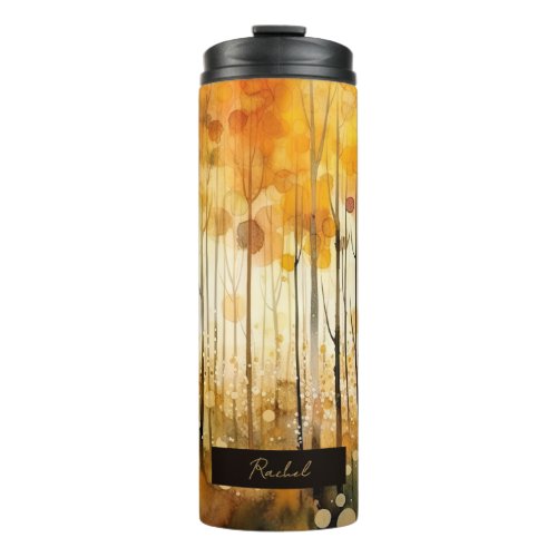 Watercolor Autumn Tree Abstract Forest Monogram  Thermal Tumbler