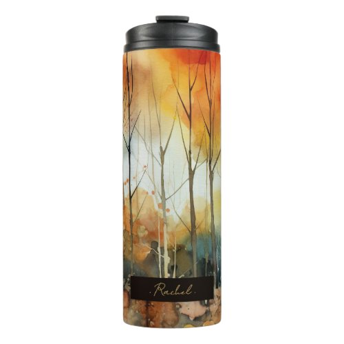 Watercolor Autumn Tree Abstract Monogram  Thermal Tumbler