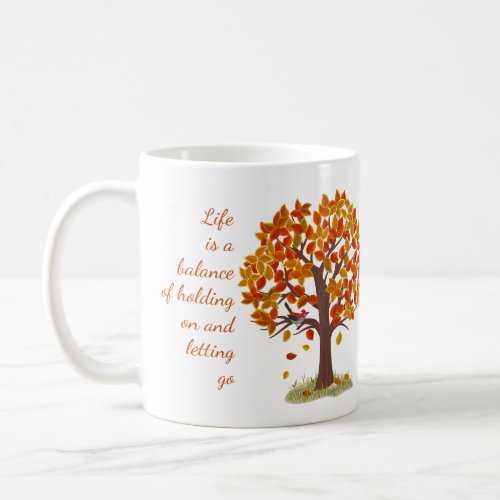 Watercolor Autumn Tree Life is Balance Quote   Coffee Mug