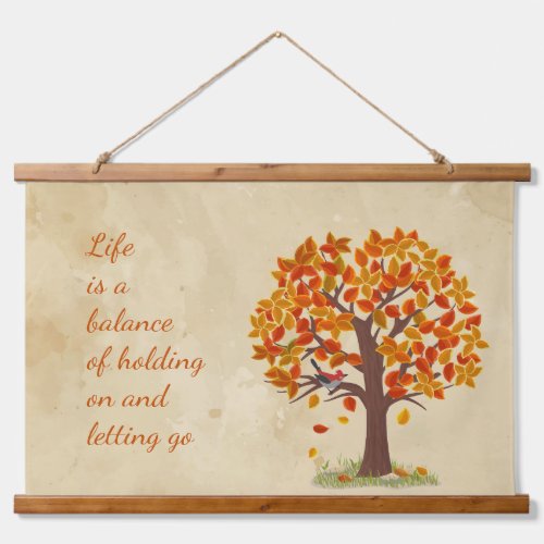 Watercolor Autumn Tree Life is Balance Quote Hanging Tapestry