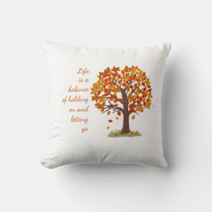 Watercolor Autumn Tree Life is Balance Quote Throw Pillow