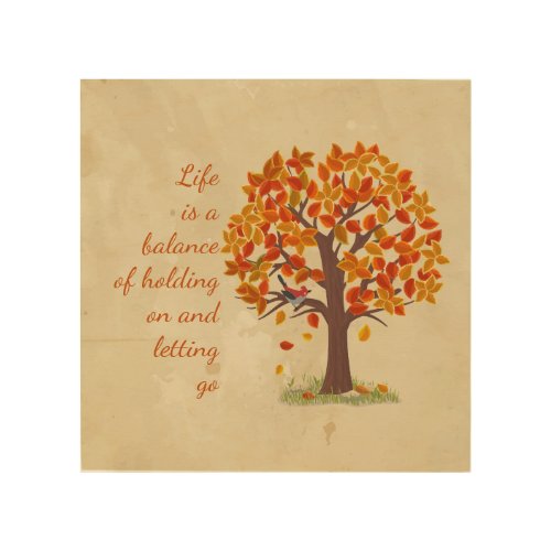 Watercolor Autumn Tree Life is Balance Quote   Wood Wall Art