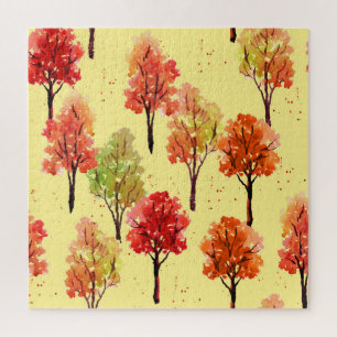 Watercolor Autumn Trees: Seamless Illustration Jigsaw Puzzle