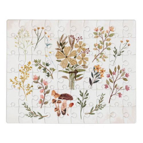 Watercolor Autumn Wildflower Floral Art  Jigsaw Puzzle